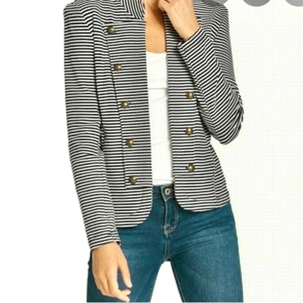 🆕 Tommy Hilfiger Olive Green/Grey + White Military Striped Blazer Size Medium
